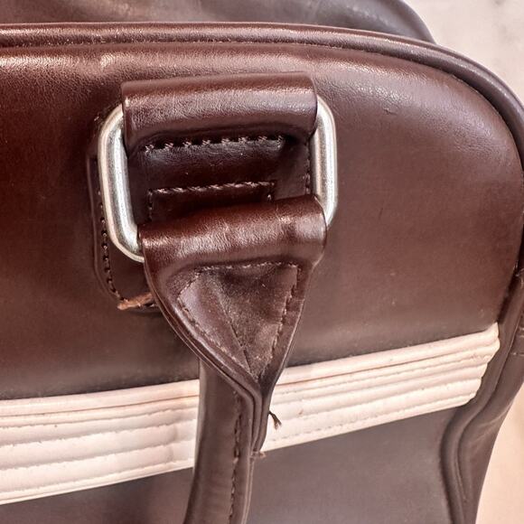 80s 90s Retro Puma Vinyl Brown Messenger Bag Purse Small Duffel - Picture 4 of 16